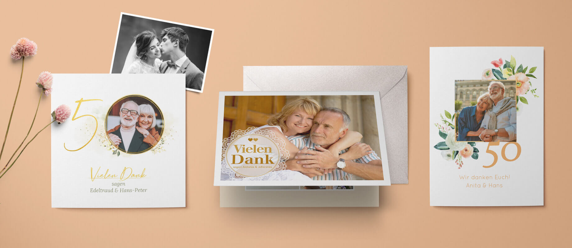 Karten goldene Hochzeit | Gratis Musterkarten und Versand