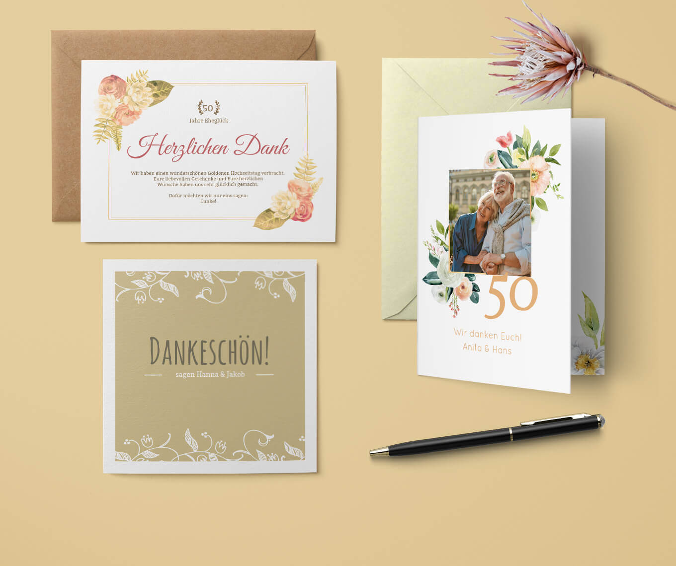Karten goldene Hochzeit | Gratis Musterkarten und Versand